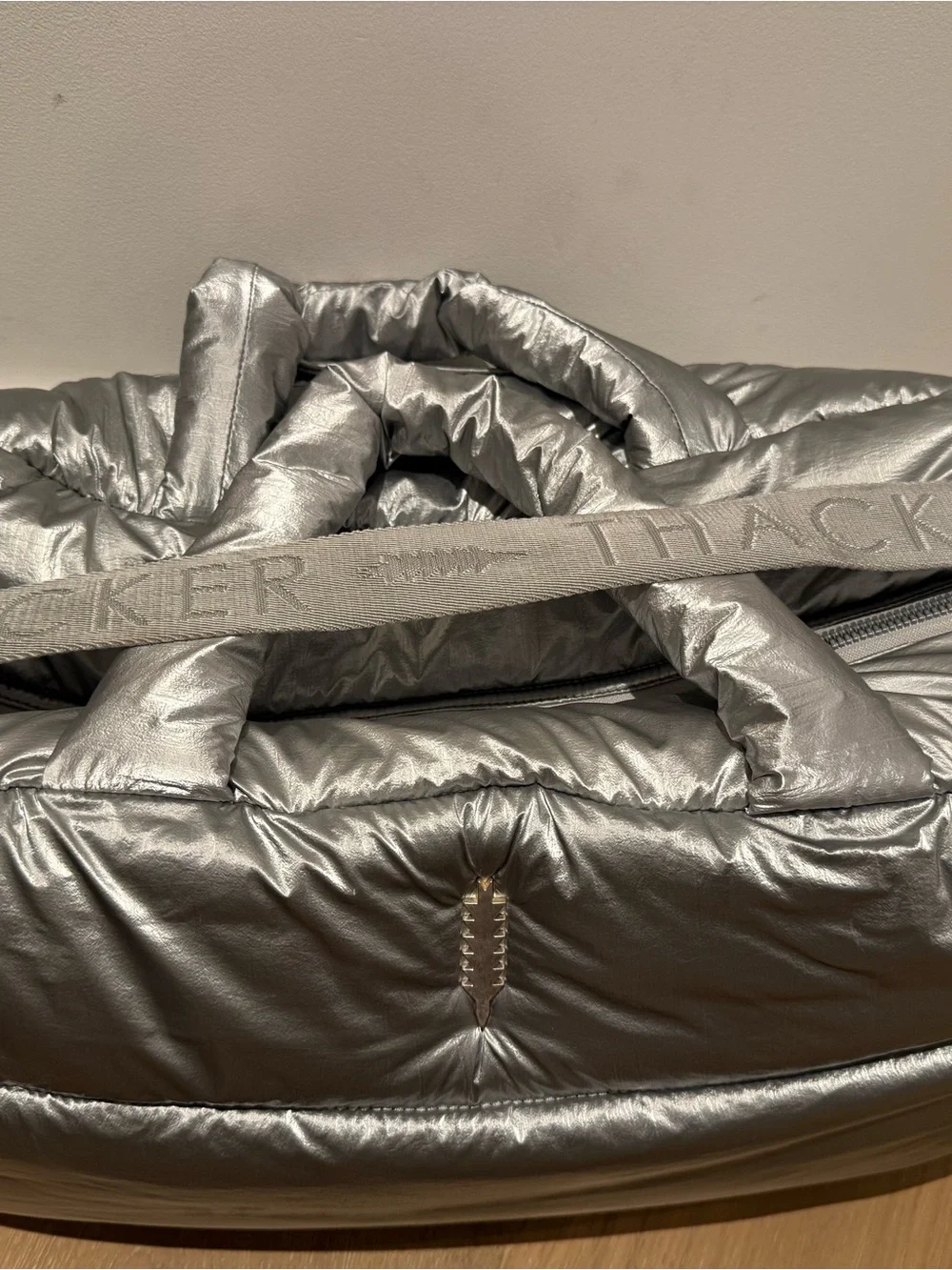 Shiny Quilted Silver Puffer Tote